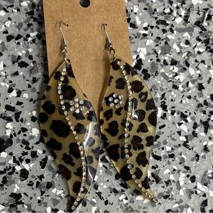 Leopard Print Earrings with Rhinestone Accents